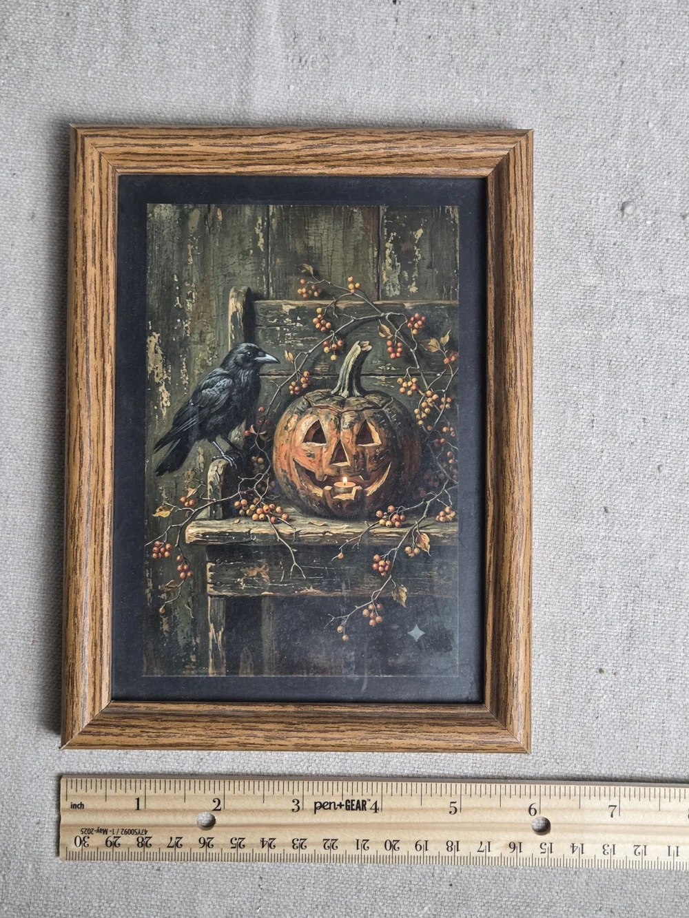 Autumn Jack-O'-Lantern & Crow Framed Wall Art - Brown, Black